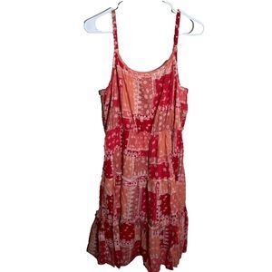 Beach Lunch Lounge Dress Women's Medium Smocked Sleeveless Cottage Patchwork